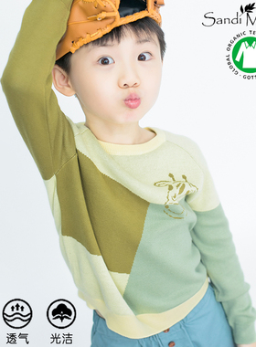 SANDIMUSETTE男童毛衣纯棉套头针织衫圆领休闲上衣秋冬新款毛线衣