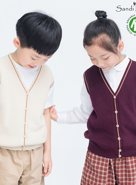 女童针织开衫马甲秋装新款纯棉马夹男女童坎肩薄款毛衣背心潮班服