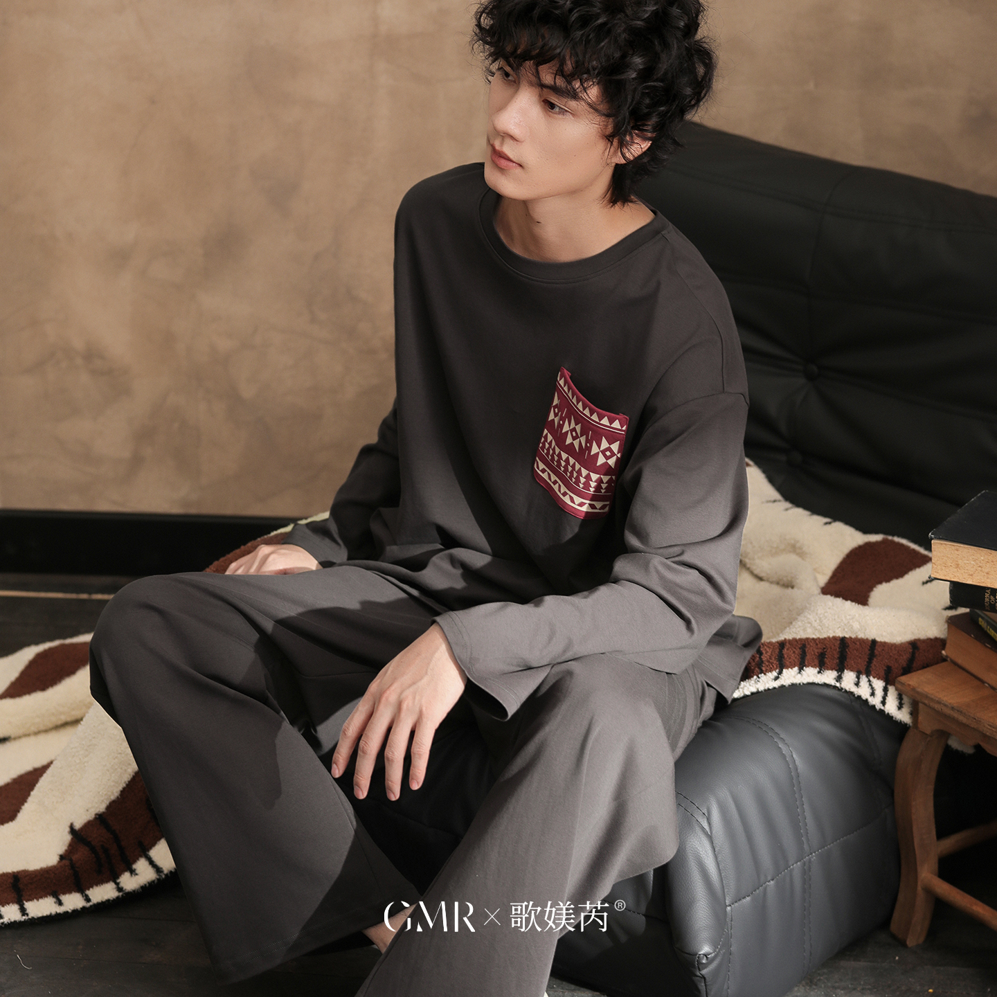 秋季纯棉长袖休闲家居服套装男士