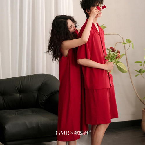 结婚睡衣情侣款一男一女夏季套装