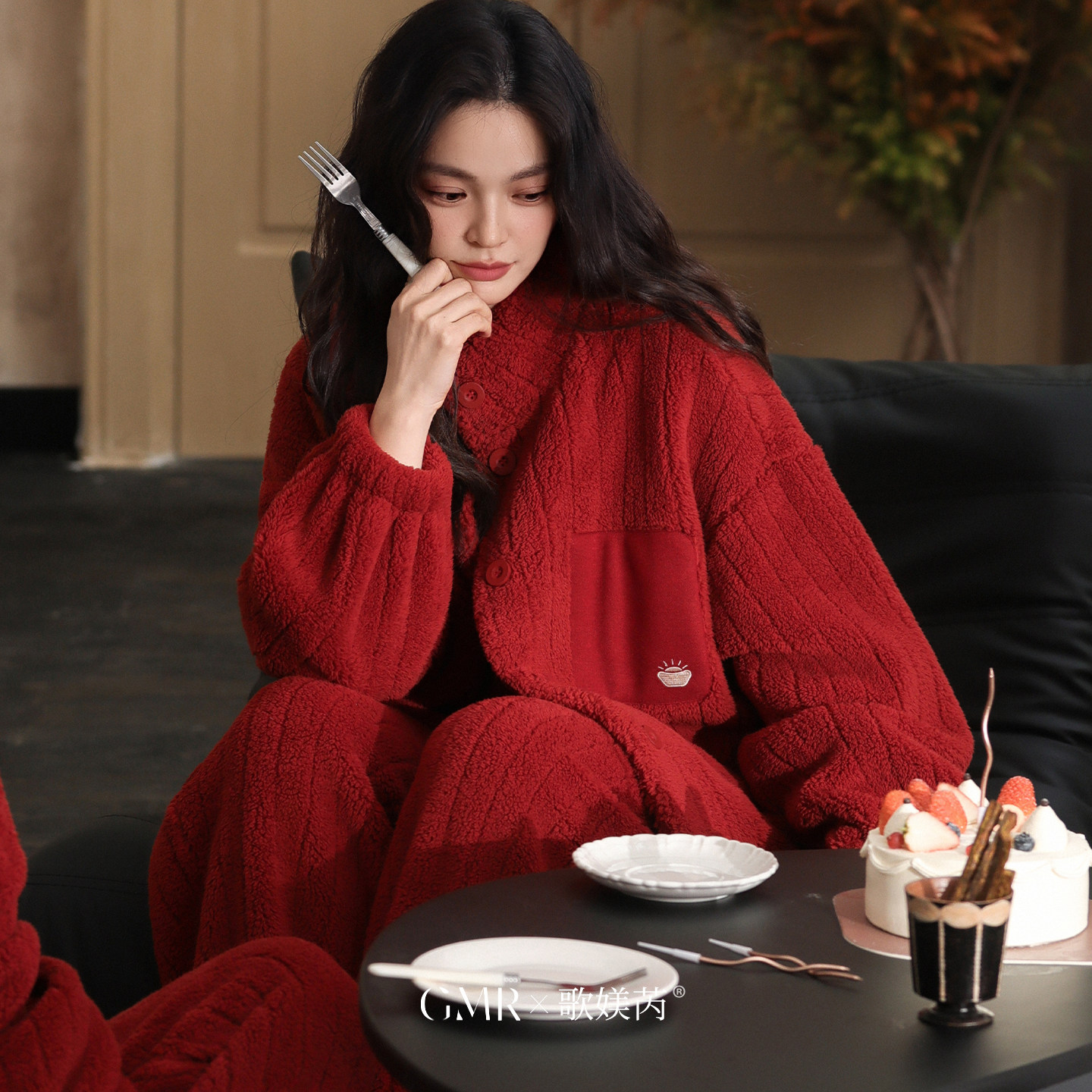 红色睡衣女秋冬珊瑚绒加厚保暖立领护脖本命年新婚结婚套装家居服