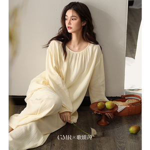 睡衣女春秋季纯棉纱布长袖套装女士宽松可外穿春夏天新款家居服薄