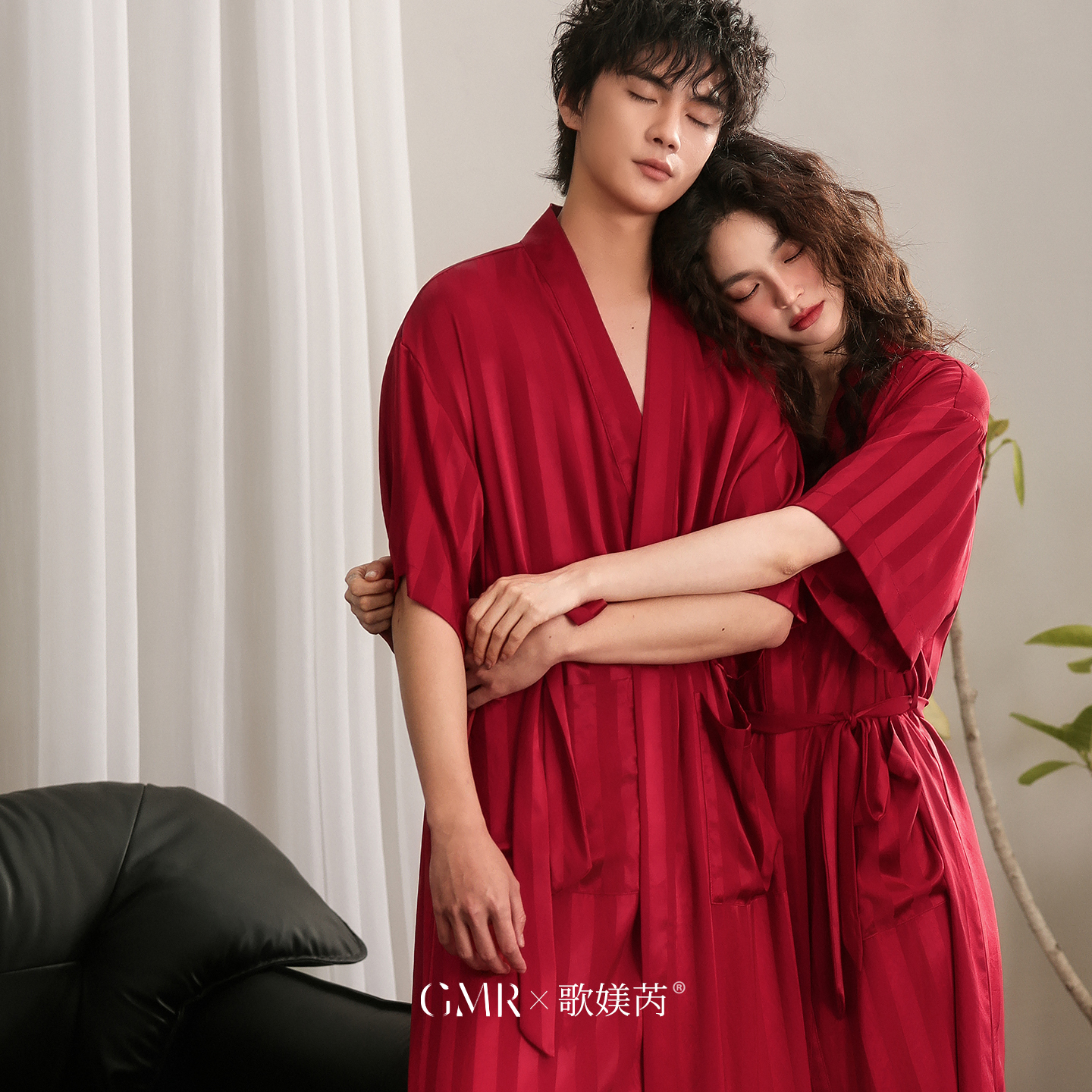 高级感红色睡衣男女一对结婚套装