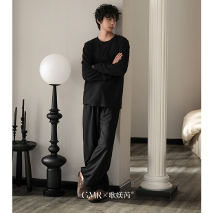 莫代尔棉套头可外穿秋天家居服 睡衣男士 春秋加肥大码 圆领长袖 套装