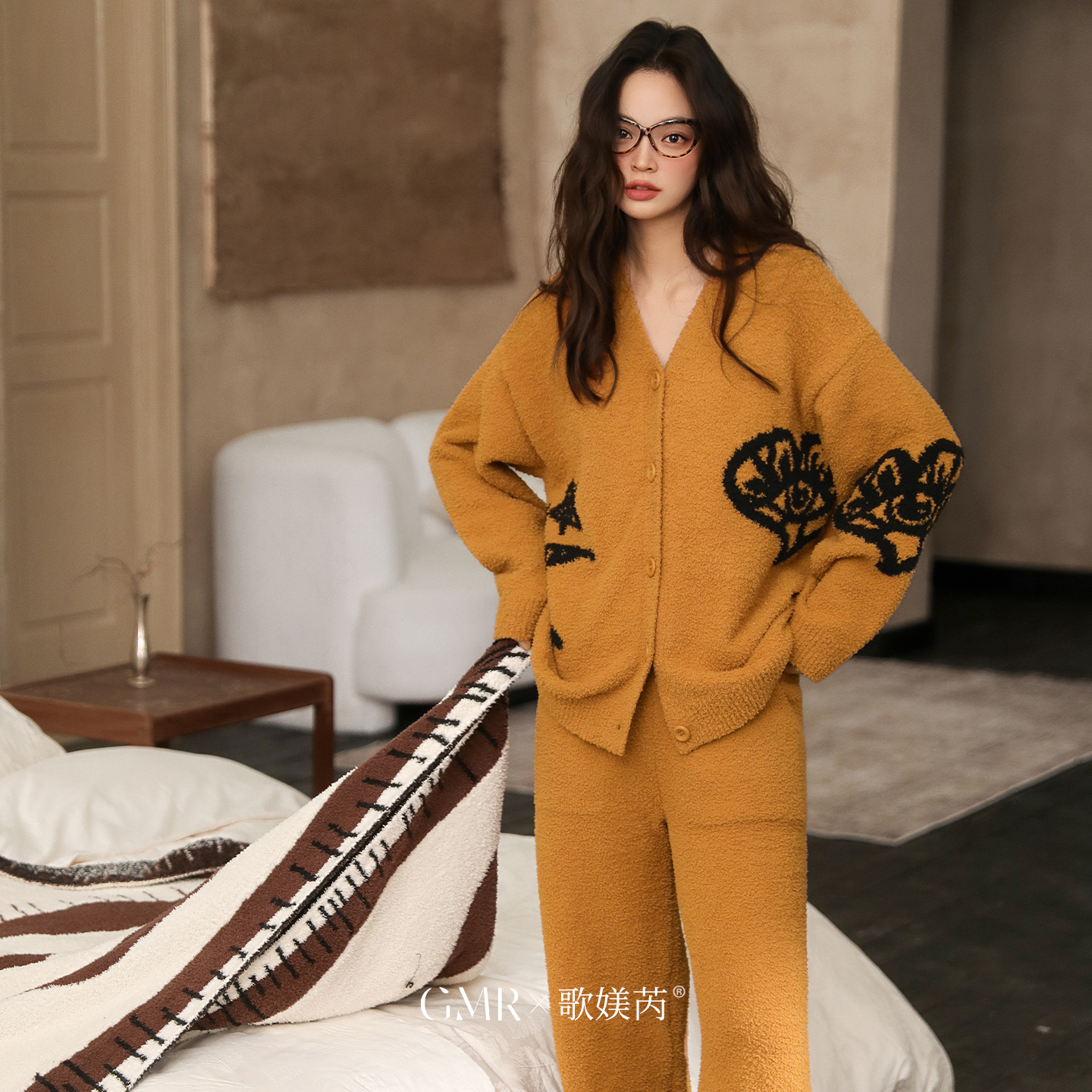 半边绒睡衣女冬季复古软绵绵