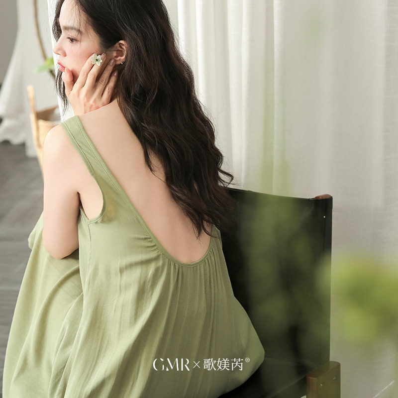 歌媄芮睡裙女夏季薄款竹纤维棉无袖背心睡衣性感美背孕妇大码裙子