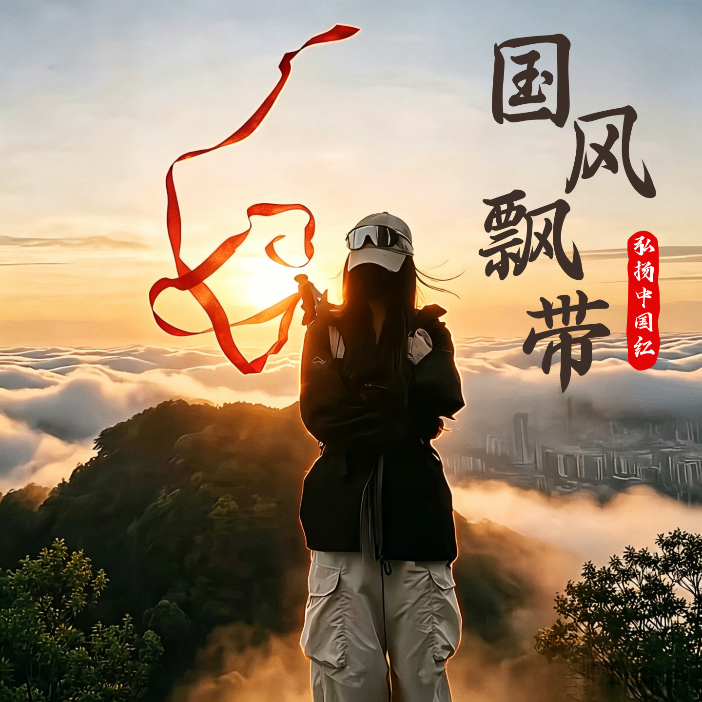 户外爬山登山杖红飘带拍照小神器