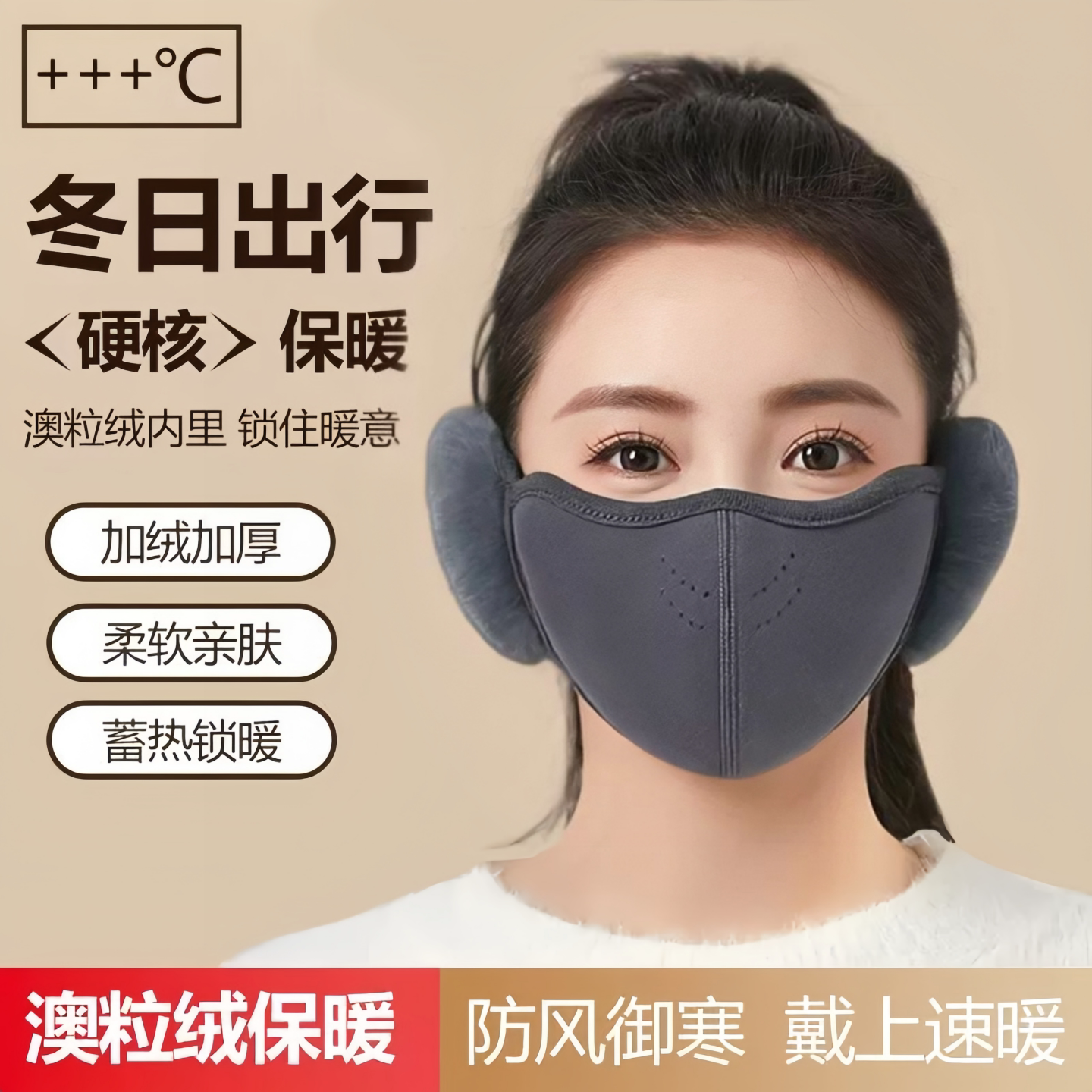 冬季加绒加厚防风保暖护耳口罩