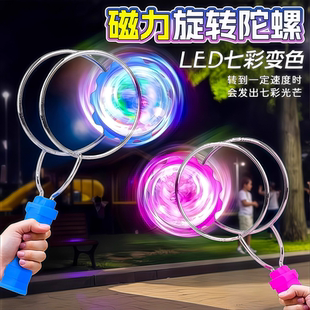 儿童发光手摇磁力轨道魔术UU球圆魔力飞转磁铁悠悠球炫彩陀螺玩具