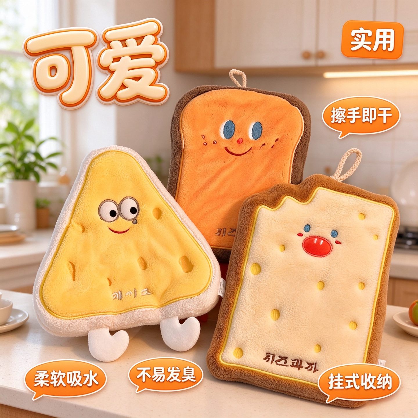 卡通擦手巾可爱挂式超强吸水毛巾卫生间加厚洗手帕厨房抹布不发臭