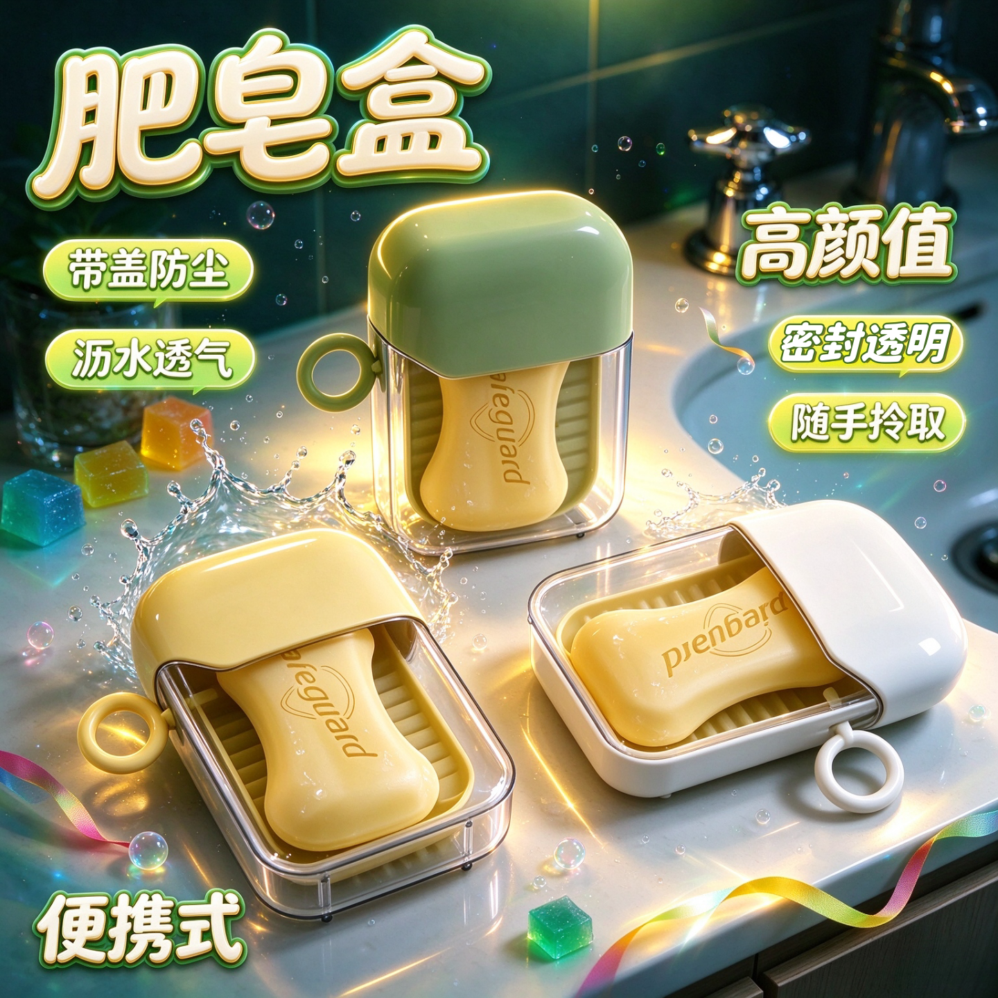 便携旅行密封沥水肥皂盒透明带盖