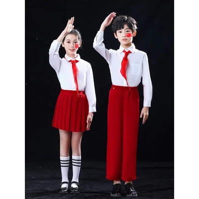 六一儿童节合唱演出服装女小学生诗歌朗诵团体幼儿园夏季红色表演