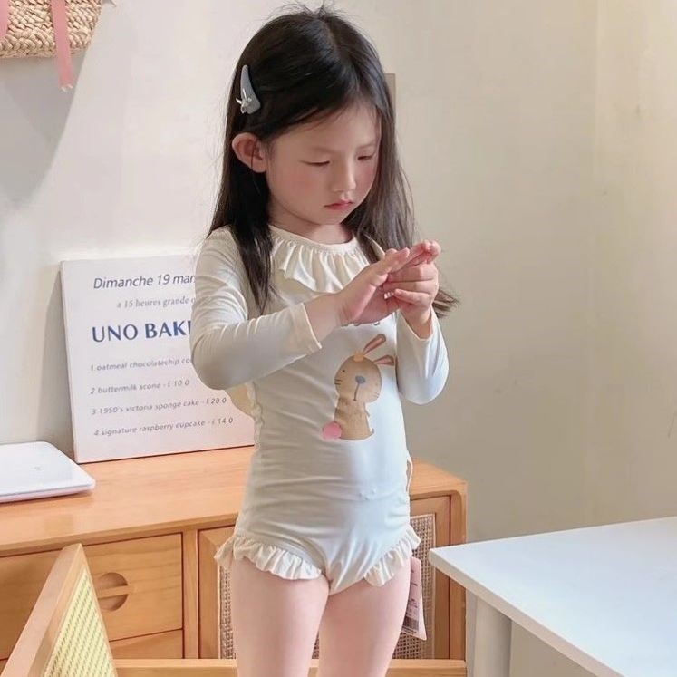 童装女童速干长袖泳衣夏装2025洋气儿童杏色泳装超仙女孩游泳装