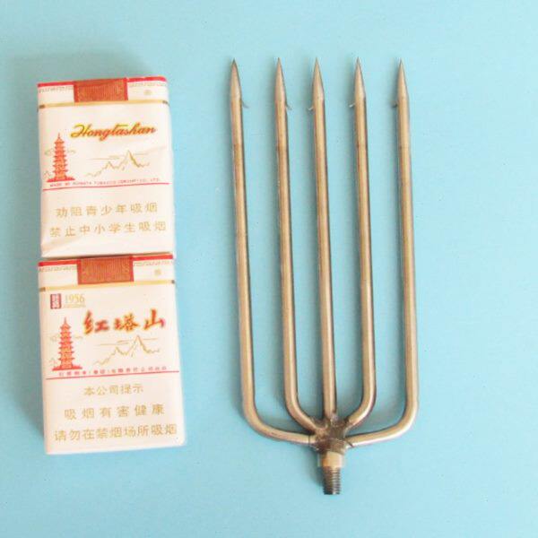 鱼叉不锈钢头5齿排叉圆尖纯手工老式倒刺细刺超硬小号伸缩杆