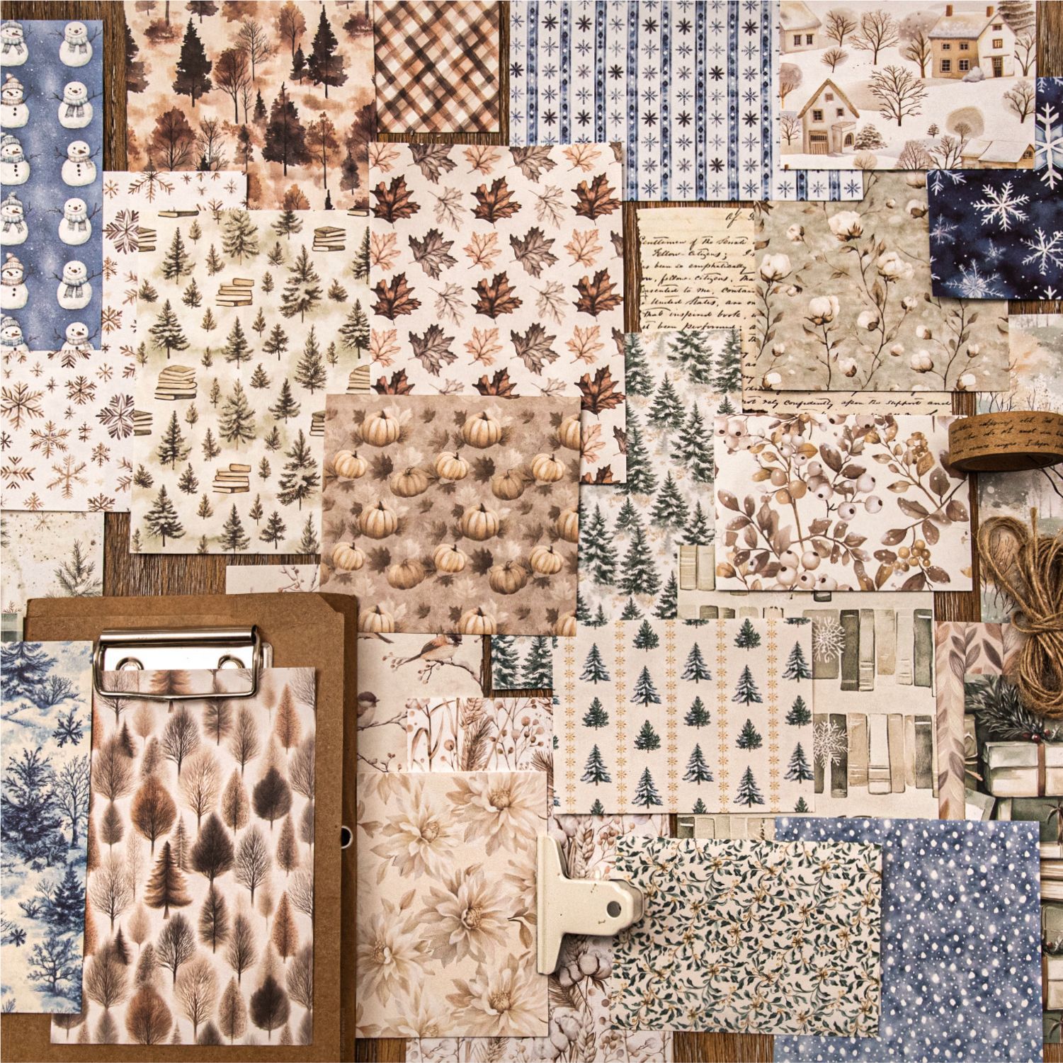 漫游秋冬系列素材纸复古水彩风手帐痛包背景DIY场景装饰拼贴打底