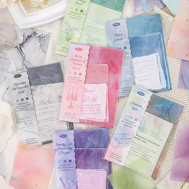 粉彩星辉系列素材纸25张 ins风无粘性装饰纸手帐痛包背景diy打底