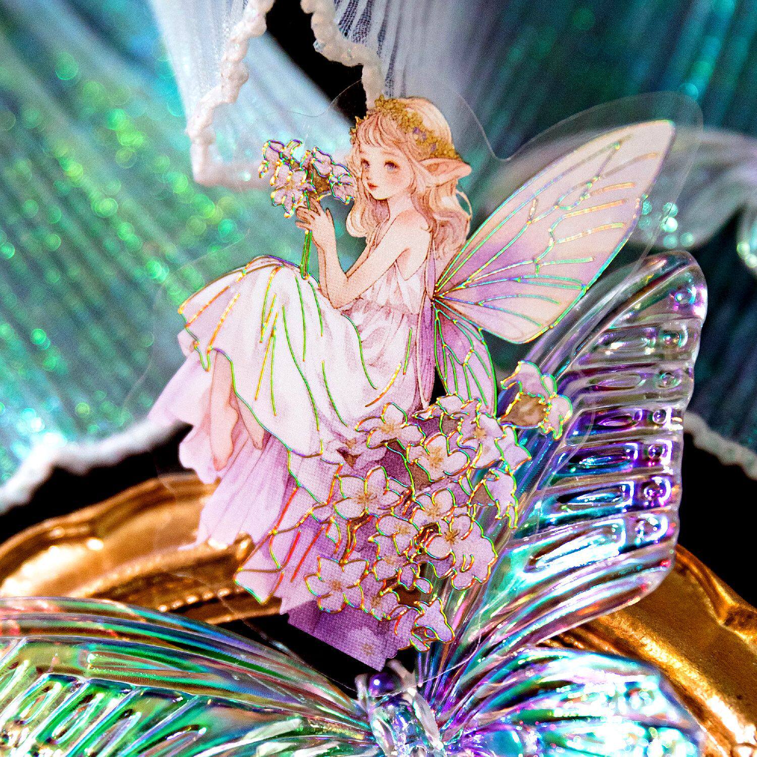 防水pet立体烫金贴纸包 花间精灵梦幻花仙子手帐咕卡装饰素材拼贴