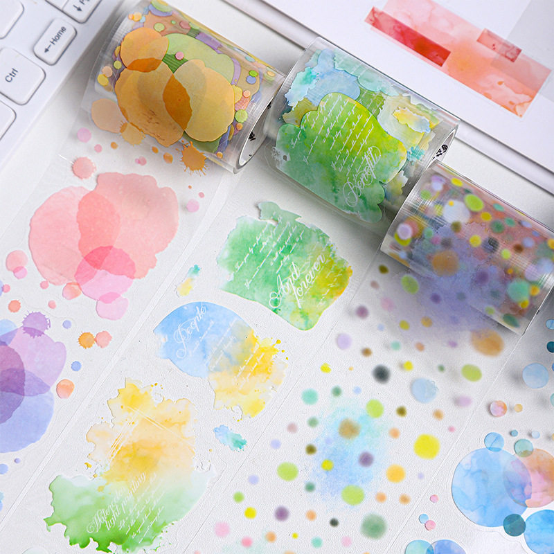 清仓 水彩轻绘系列PET防水胶带 晕染主题手帐手机背卡diy装饰贴画