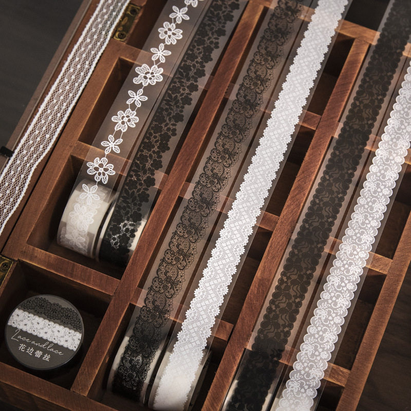 蕾丝控系列pet胶带套装2卷轻复古丝带diy手帐装饰打底拼贴素材贴