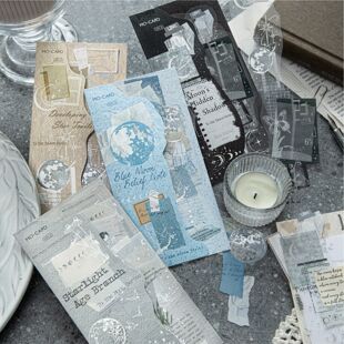 5张防水PET烫银贴纸包 复古文艺手账素材diy手机背卡拼贴 致月亮