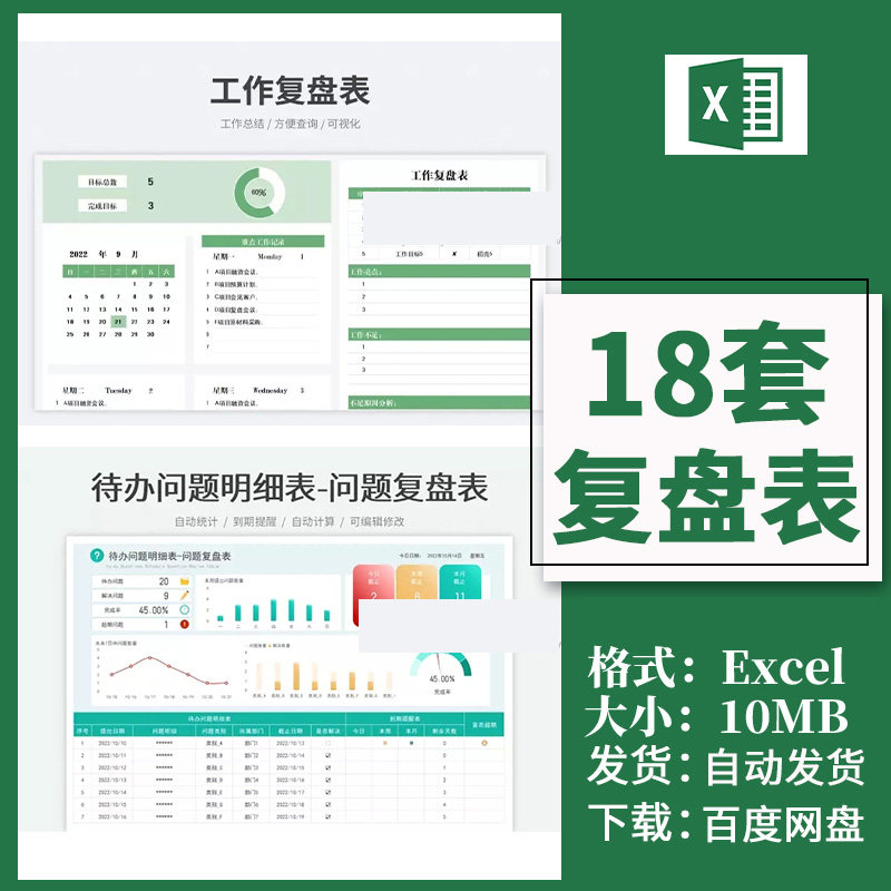 工作复盘表excel表格每日直播间活动数据复盘待办问题明细表