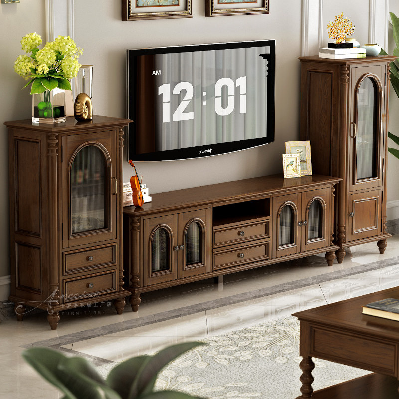 美式乡村实木电视柜茶几组合家俱套装电视机柜子客厅家俱地柜整装