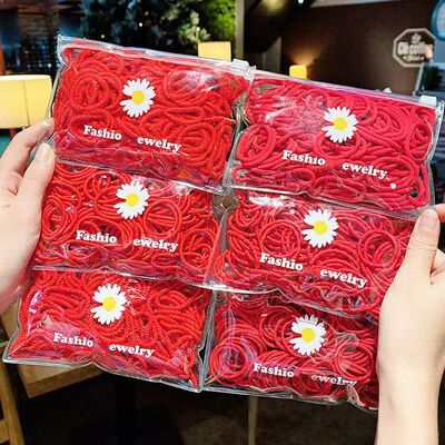 儿童红色小皮筋红色皮筋小女孩宝宝头绳高弹力红豆发圈新年发绳扎