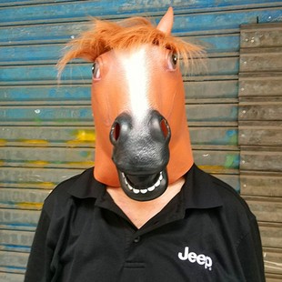 马年面具马头面具动物头套江南犬马君万圣节棕马面具乳胶面具