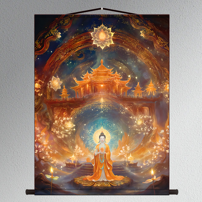 新款佛光普照释迦牟尼佛祖观音菩萨挂墙玄关客厅沙发装饰丝绸挂画