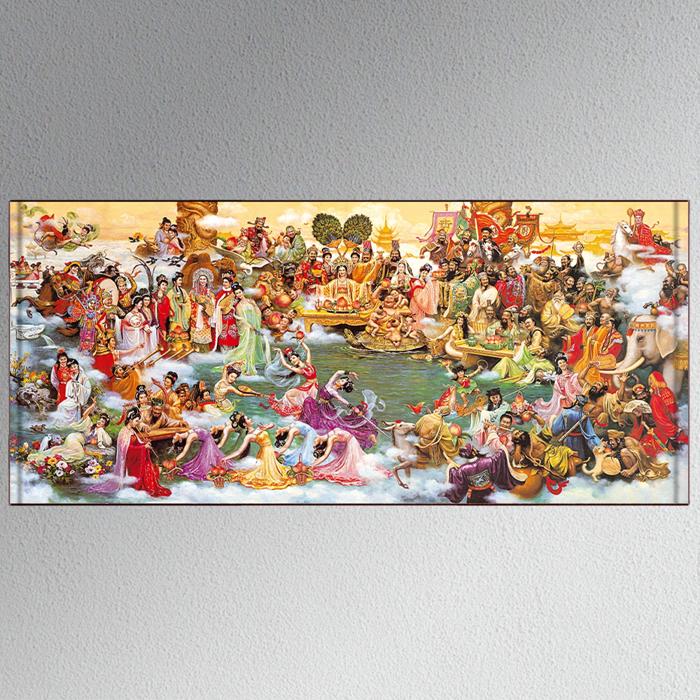 蟠桃盛会瑶池会仙图装饰挂画七仙女王母娘娘群仙百仙图镇宅丝绸画