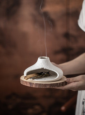 小烟囱熏香壁炉 秘鲁圣木鼠尾草燃烧器桌面氛围装饰摆件陶瓷香炉