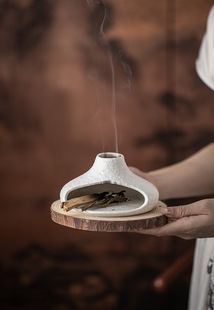 小烟囱熏香壁炉 秘鲁圣木鼠尾草燃烧器桌面氛围装饰摆件陶瓷香炉