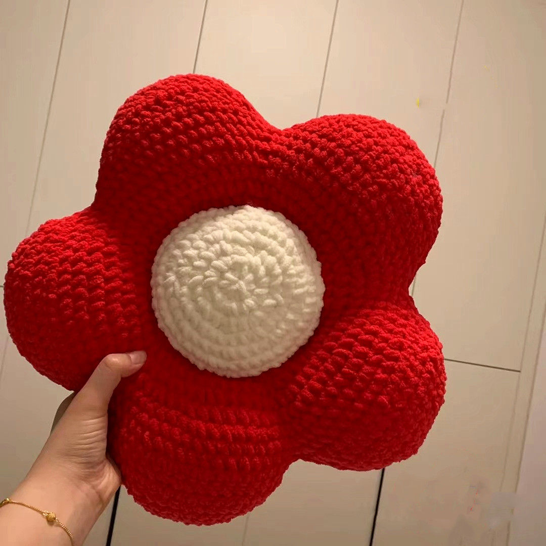 钩针编织花朵抱枕手工diy材料包新手易学粗毛线冰条线送闺蜜礼物