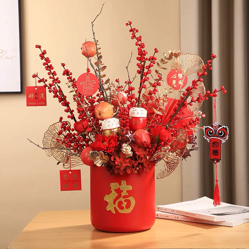 冬青新年宵花福桶银柳蝴蝶兰金属色轻奢客厅插花花器盆栽盆景花盆