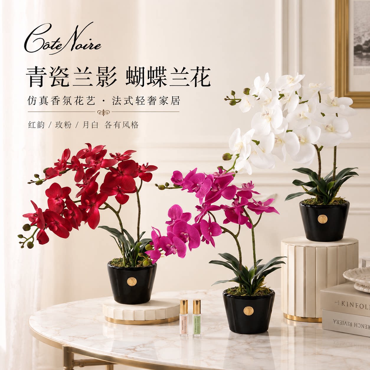 Cote Noire仿真蝴蝶兰花盆栽客厅装饰北欧风法式轻奢家居香薰摆件