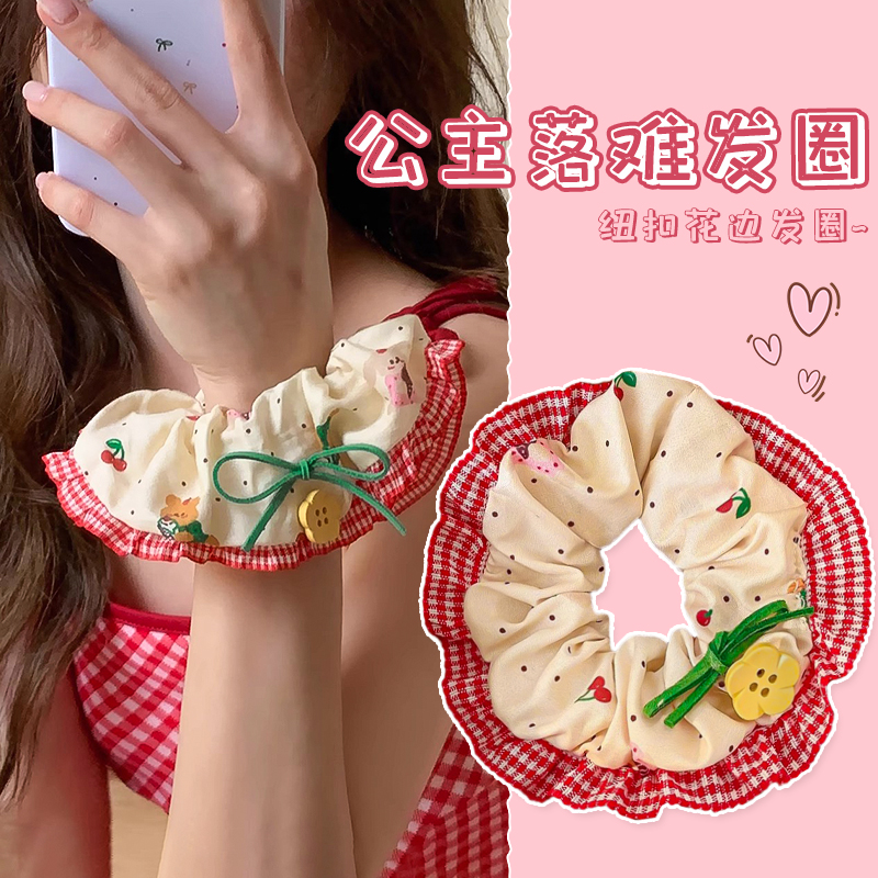夏季田园风纽扣大肠发圈女扎头绳