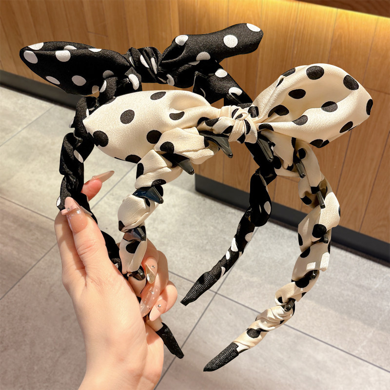 黑白波点兔耳蝴蝶结发箍女日常外戴增高颅顶头箍压发发卡2025新款,饰品/流行首饰/时尚饰品新,发饰,淘宝优惠券,粉丝福利购,淘宝优惠卷