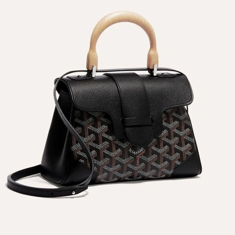 go雅新款2023西贡包老花狗牙木手腕戈雅手提单肩斜跨包拼接凯莉包