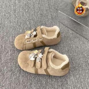 通复训魔术贴古板鞋女卡2025年冬季新款学生德秋鞋加绒休闲运动鞋