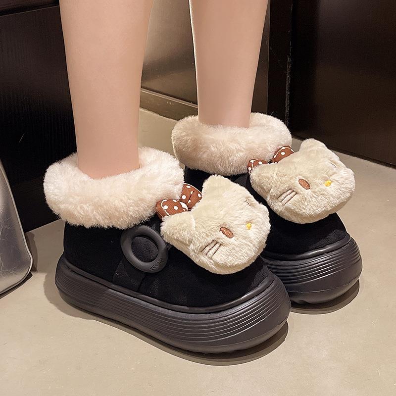 通漫猫拼毛接毛动棉鞋卡女2025年雪秋冬季厚底加绒保暖地靴棉鞋