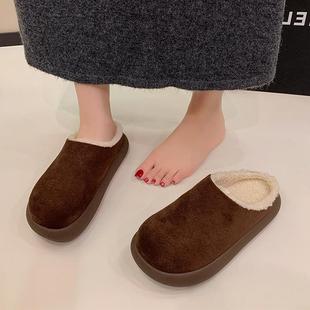 厚勃鞋女加绒包头半拖鞋新外穿2地025秋冬款肯雪靴毛毛棉拖鞋底子