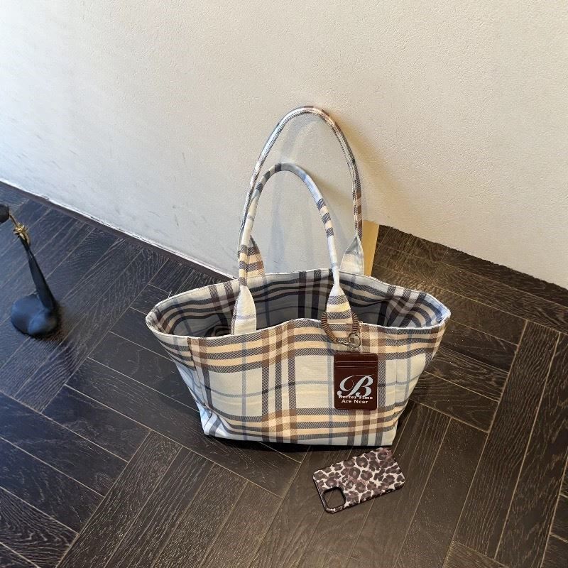 蓝色格子托特包女大包通勤托特包女大学生上课硬挺立体松弛感高级