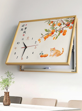 新中式电表箱装饰画带钟表配电箱遮挡电源开关盒盖板字画免打孔