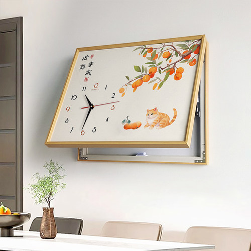 新中式电表箱装饰画带钟表字画
