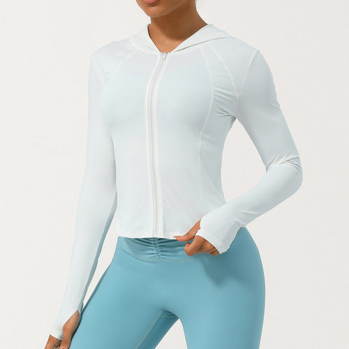 新款冰感速干长袖拉链衣女透气修身户外运动外套连帽防紫外线