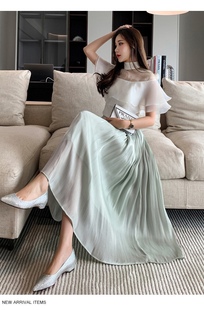 半身裙女凉快超长到脚踝流光纱裙珠光气质禅意网纱垂坠感冰丝裙子