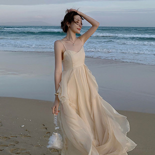 夏季 沙滩裙仙女裙长款 海边拍照衣服度假超仙森系甜美吊带连衣裙