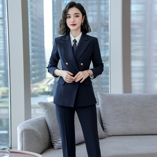 职业装女装马甲美容师套装三件套秋冬长袖西装酒店前台工作服套裤