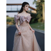 粉色法式 女高端轻奢小众艺考宴会主持连衣裙高级感 晚礼服2023新款