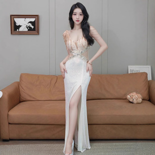 女宴会气质轻奢小众闪亮高端大气高级感主持年会晚礼服长裙连衣裙